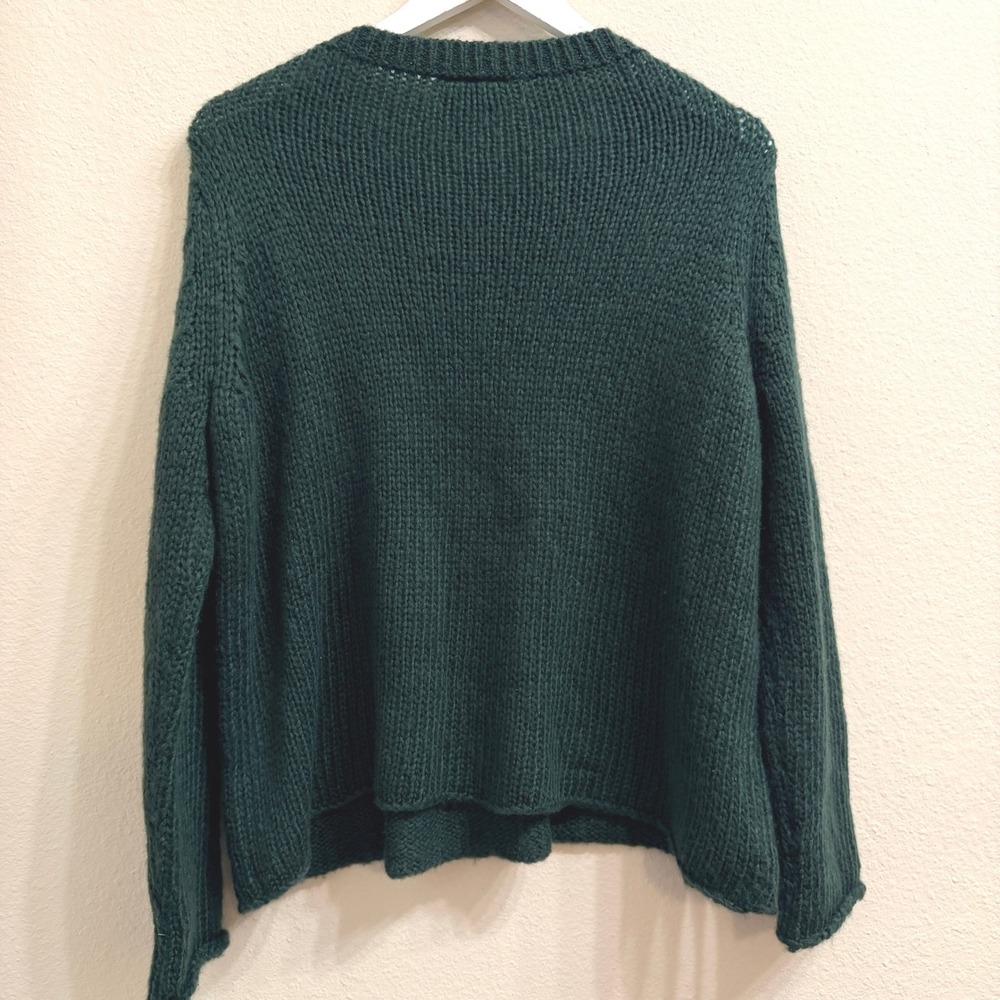 Wooden Ships Merry Crew Chunky Knit Sweater Green Mohair Wool XS/S Holiday Cozy - Picture 2 of 9